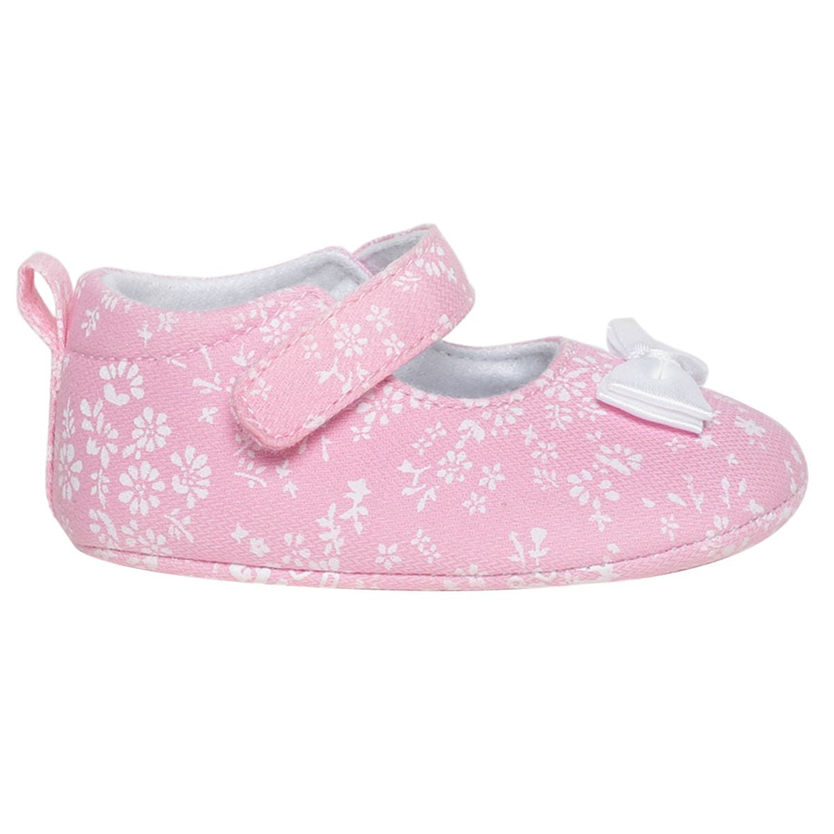 Baby Girls Pink Cotton Mary Jane Shoes Pack of 1 Floral Printed Bow Detail Casual Wear