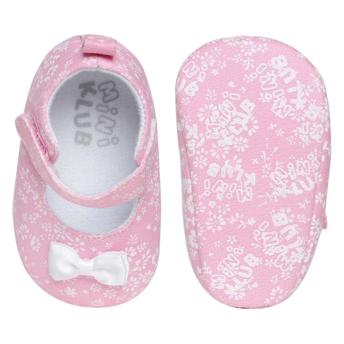 Baby Girls Pink Cotton Mary Jane Shoes Pack of 1 Floral Printed Bow Detail Casual Wear