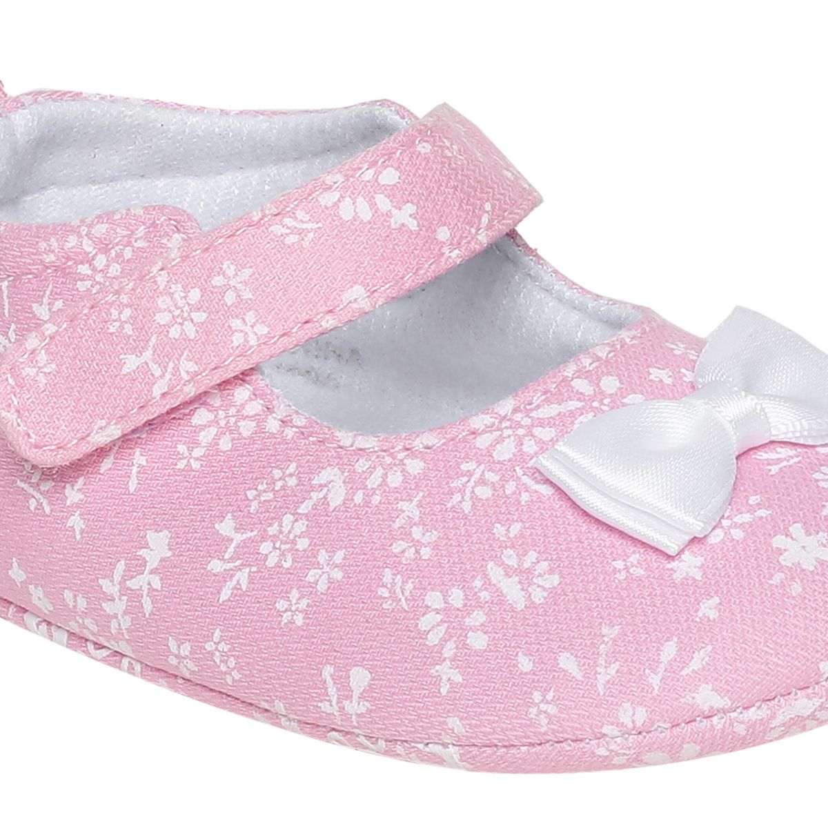 Baby Girls Pink Cotton Mary Jane Shoes Pack of 1 Floral Printed Bow Detail Casual Wear