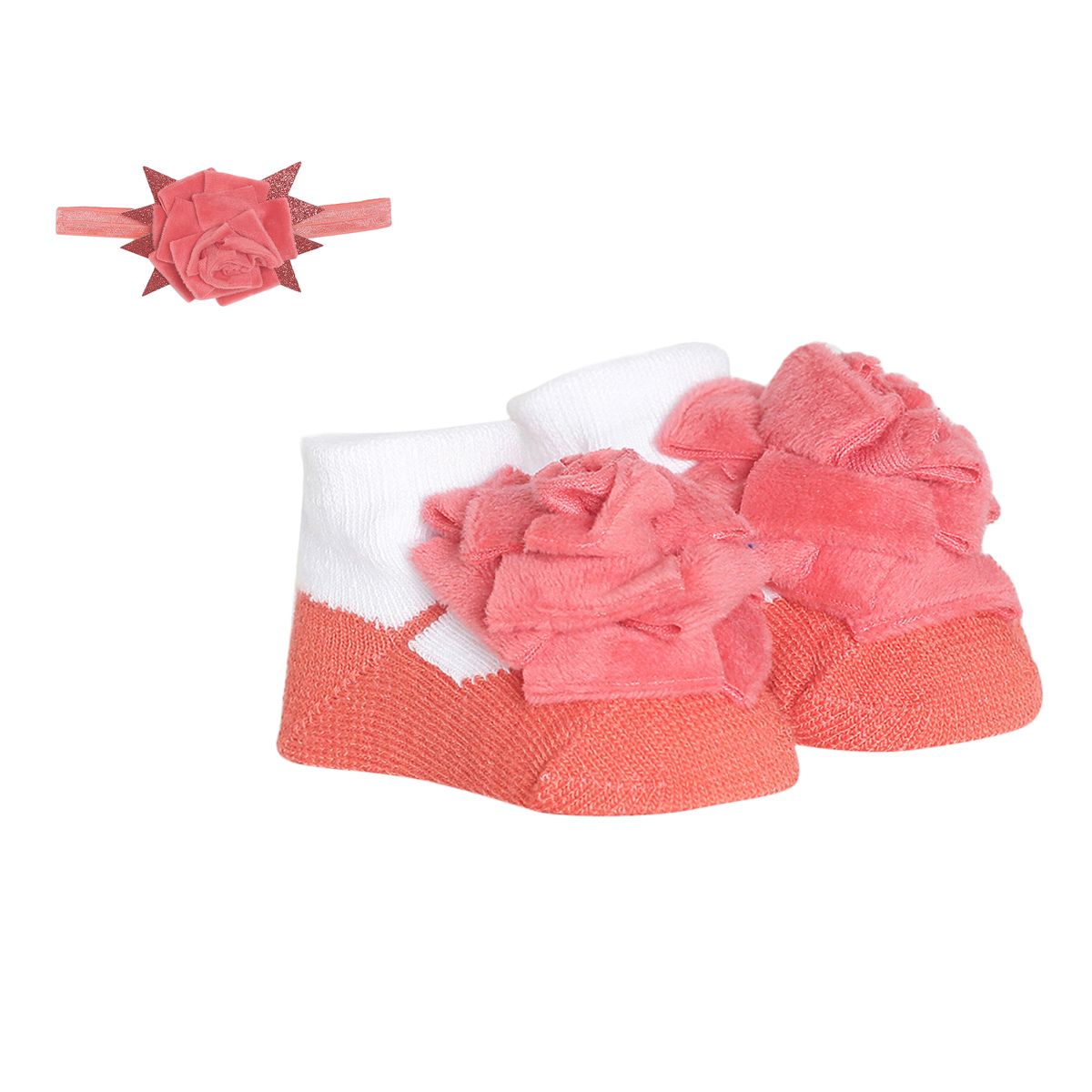 Girls Pink Floral Booties and Headband Gift Set