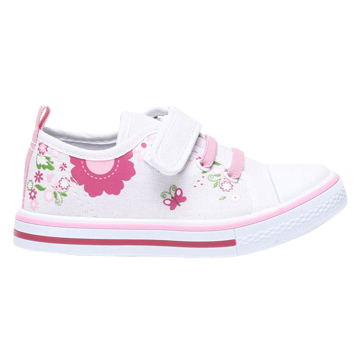 Baby Girls White and Pink Cotton Canvas Sneakers Pack of 1 Floral Printed Casual Wear