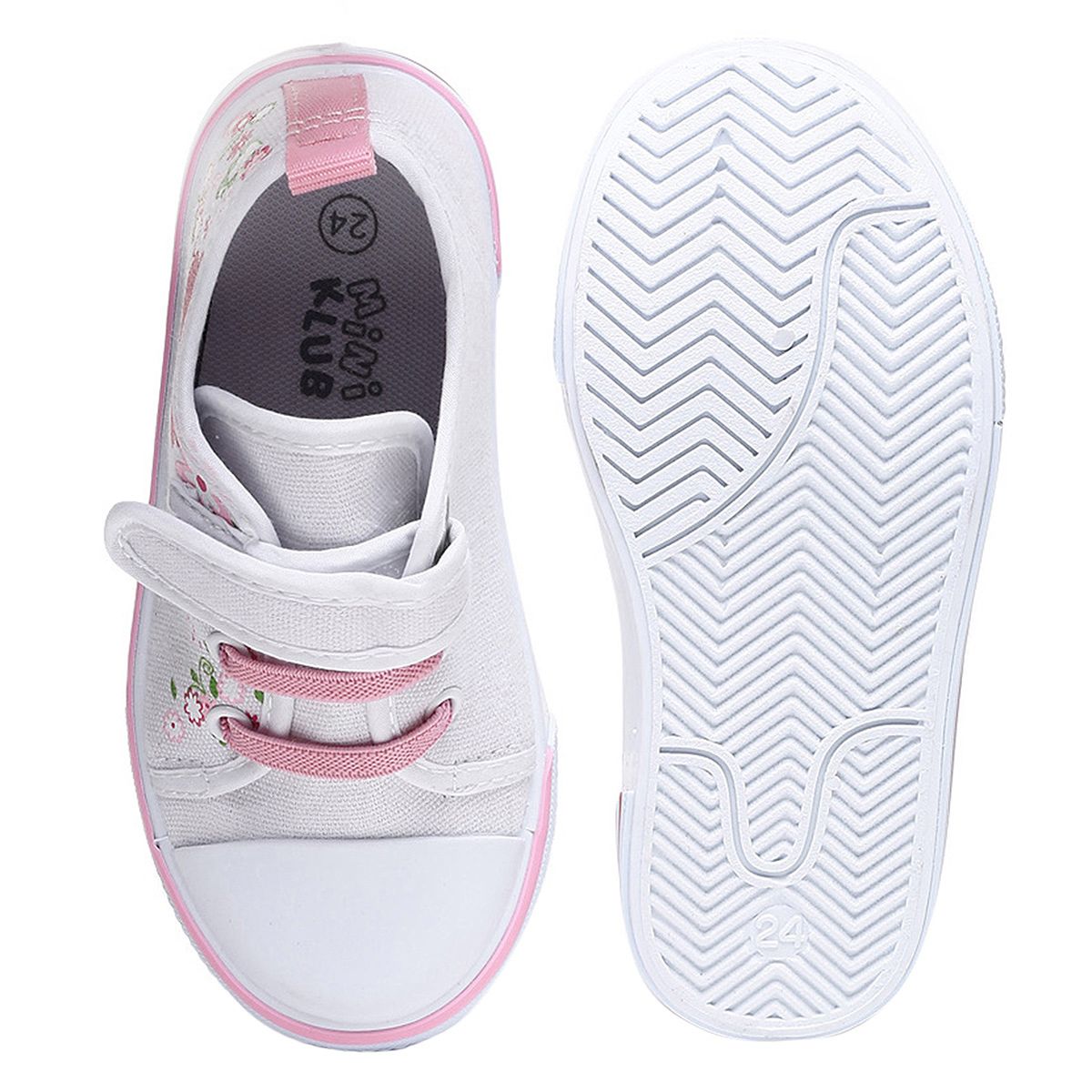 Baby Girls White and Pink Cotton Canvas Sneakers Pack of 1 Floral Printed Casual Wear