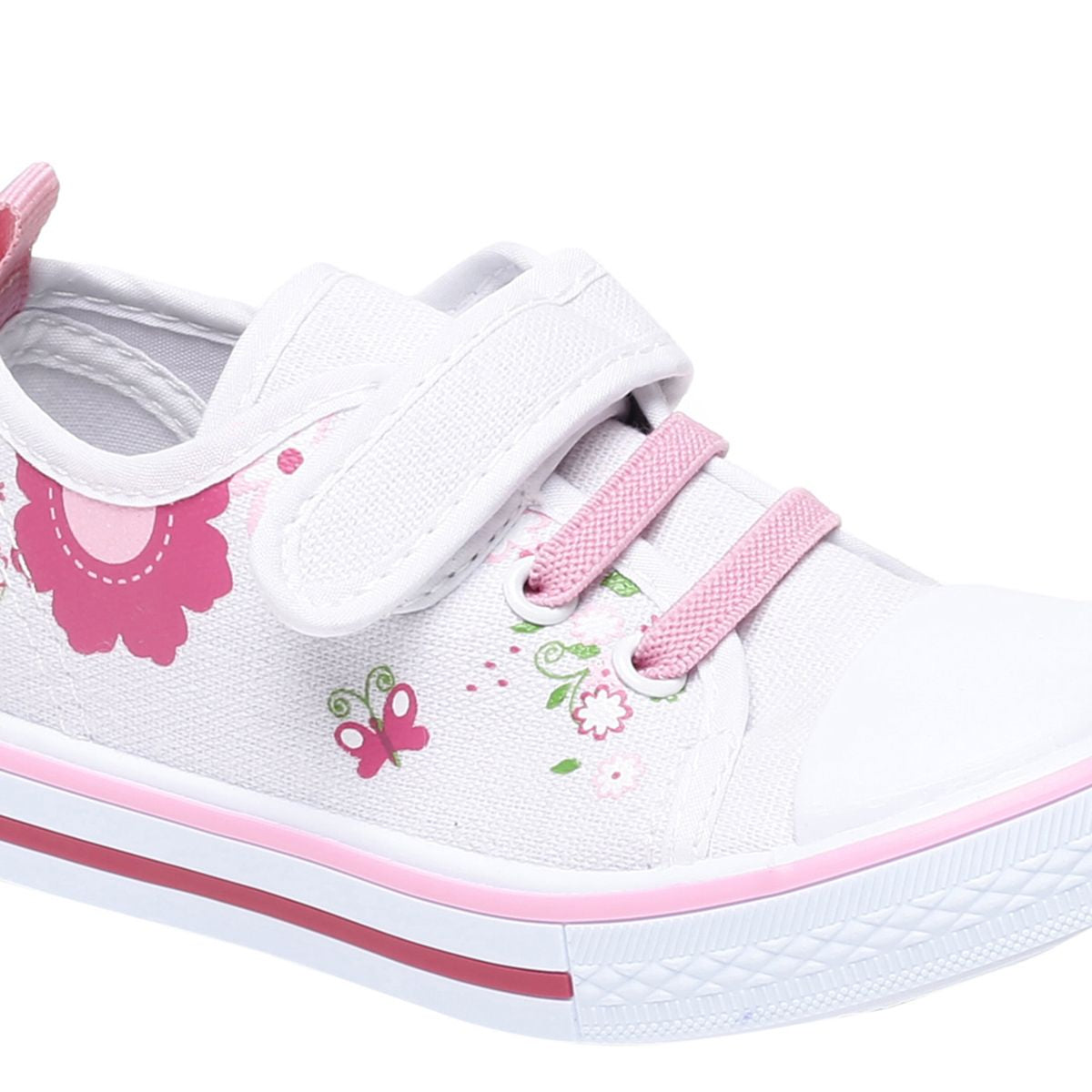 Baby Girls White and Pink Cotton Canvas Sneakers Pack of 1 Floral Printed Casual Wear
