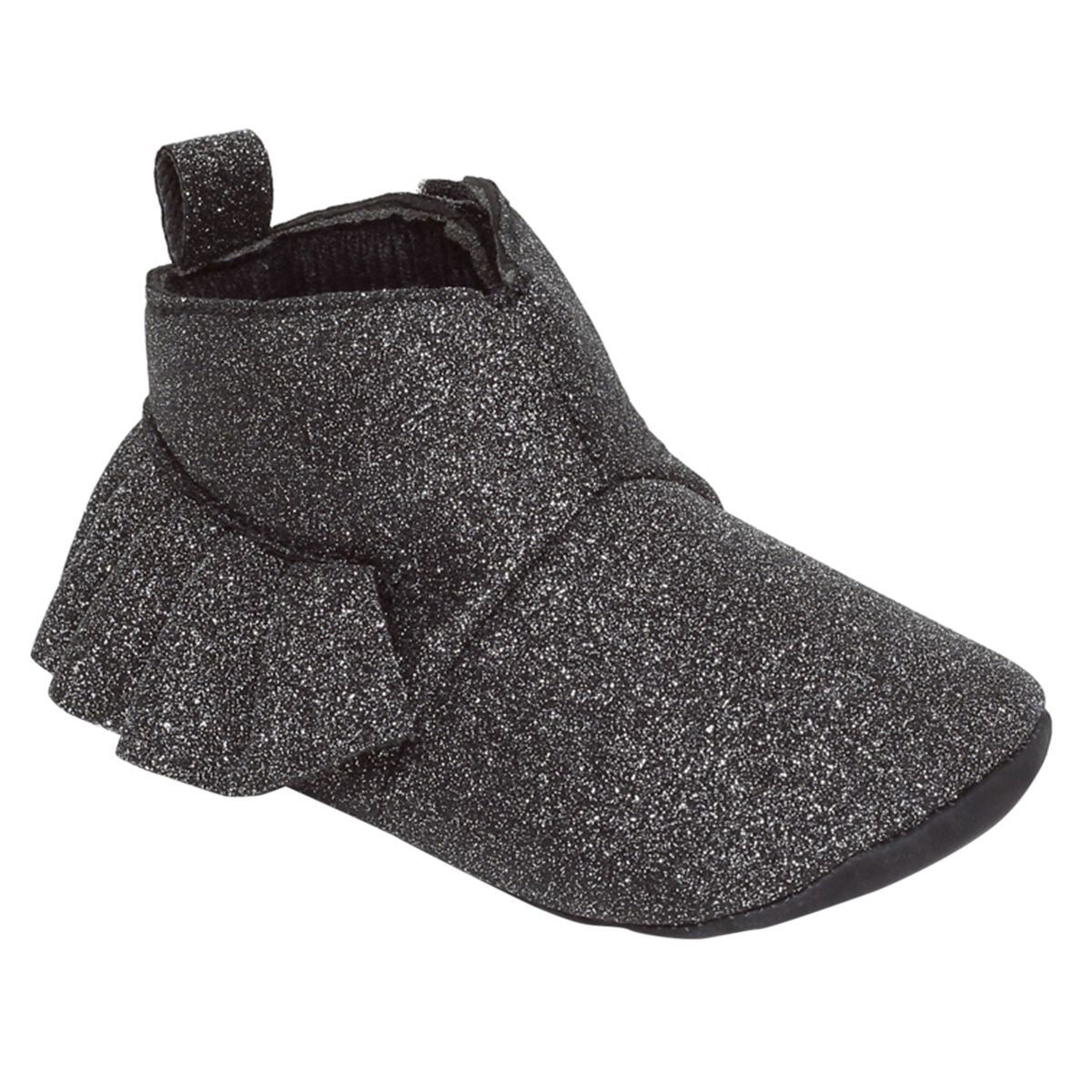 Baby Girls Black Synthetic Leather Booties Pack of 1 Glitter Finish Bow Detail Party Wear