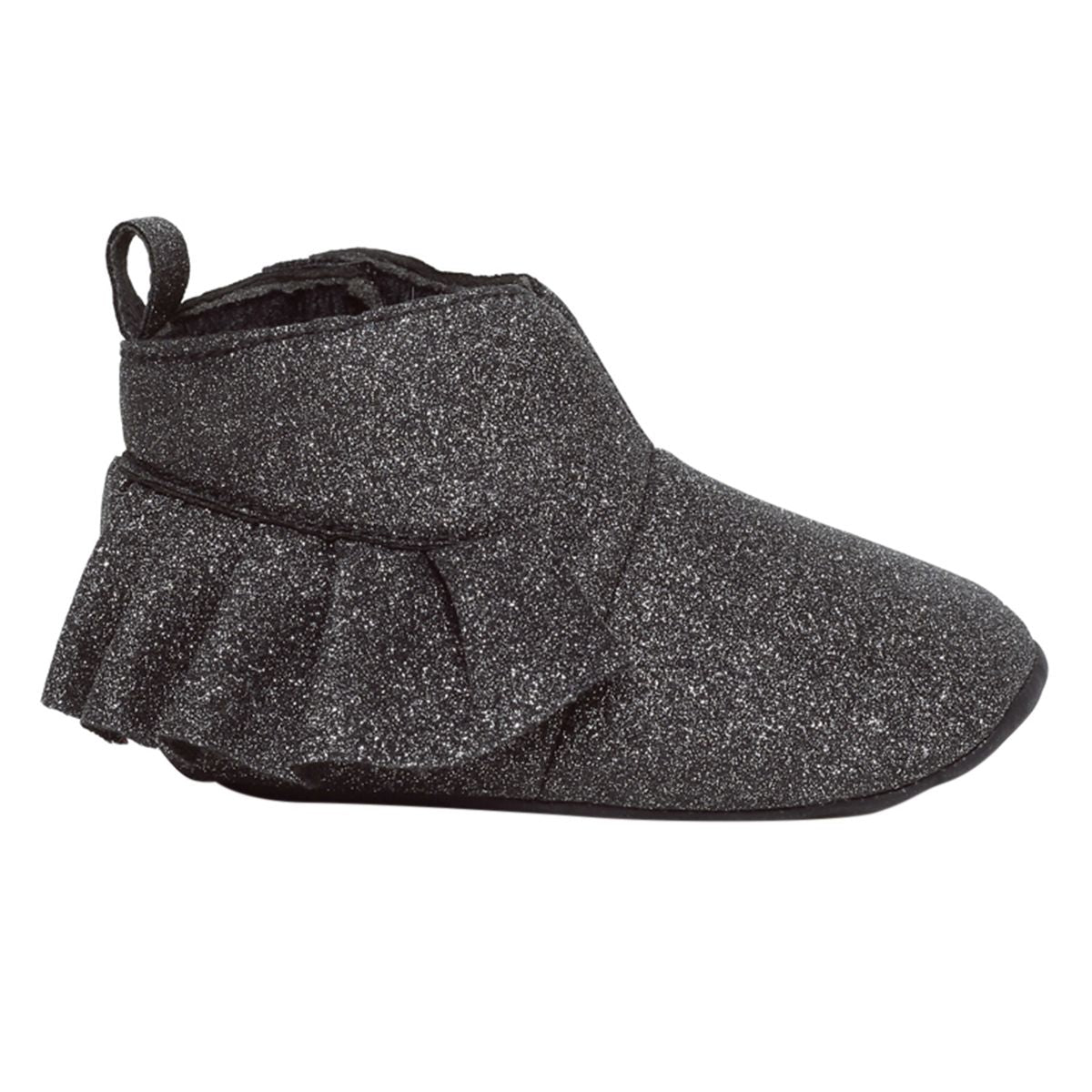 Baby Girls Black Synthetic Leather Booties Pack of 1 Glitter Finish Bow Detail Party Wear