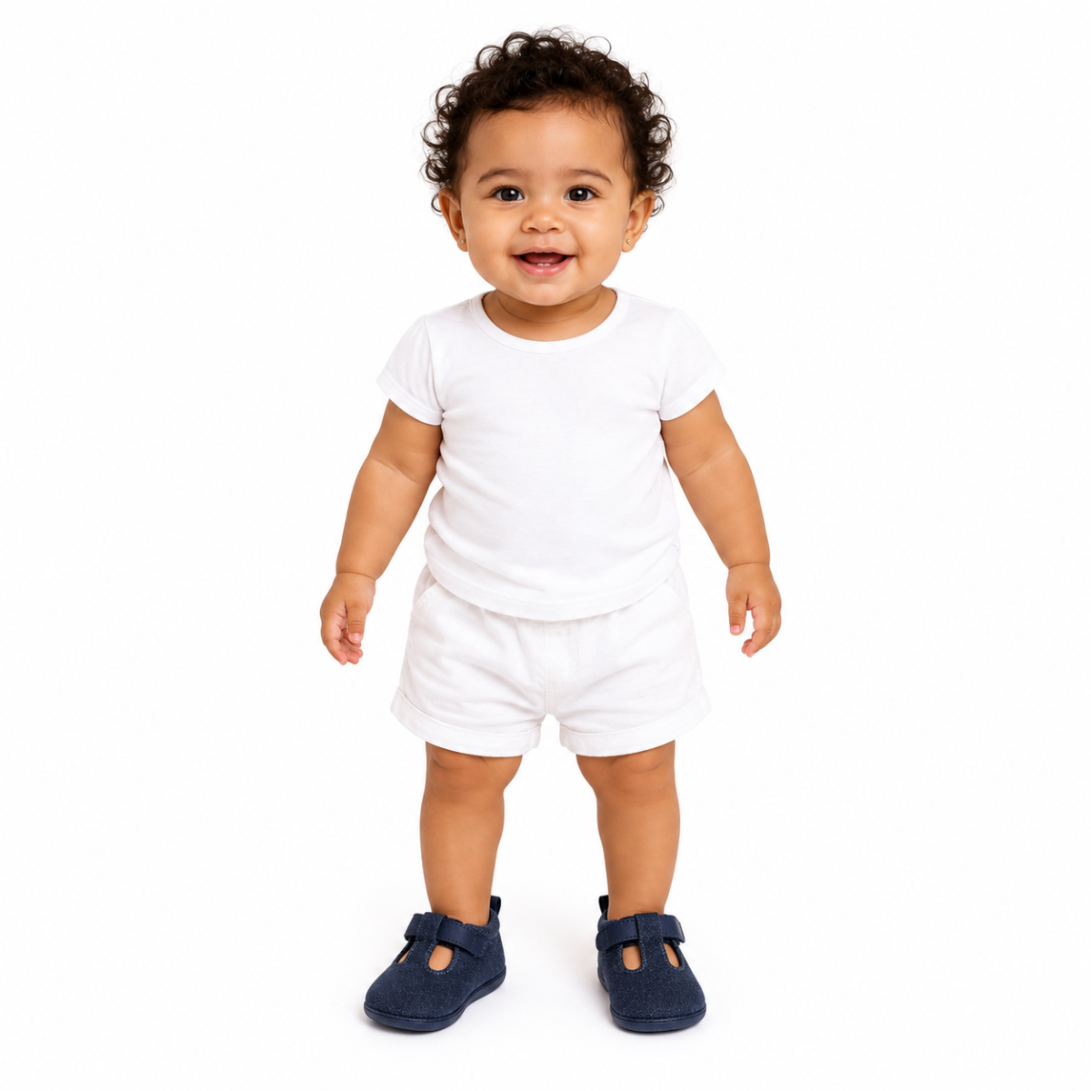 Baby Girls Navy Blue Textured Mary Jane Shoes With Velcro Closure Pack Of 1 Pair