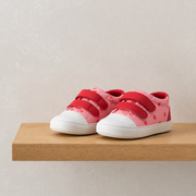 Baby Girls Pink Canvas Heart Print Shoes with Hook-and-Loop Closure for Casual Wear