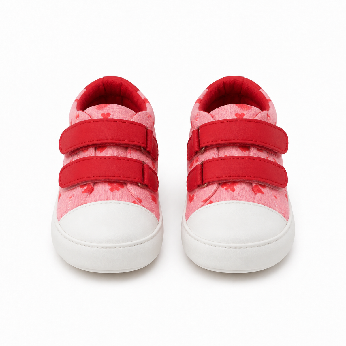 Baby Girls Pink Canvas Heart Print Shoes with Hook-and-Loop Closure for Casual Wear