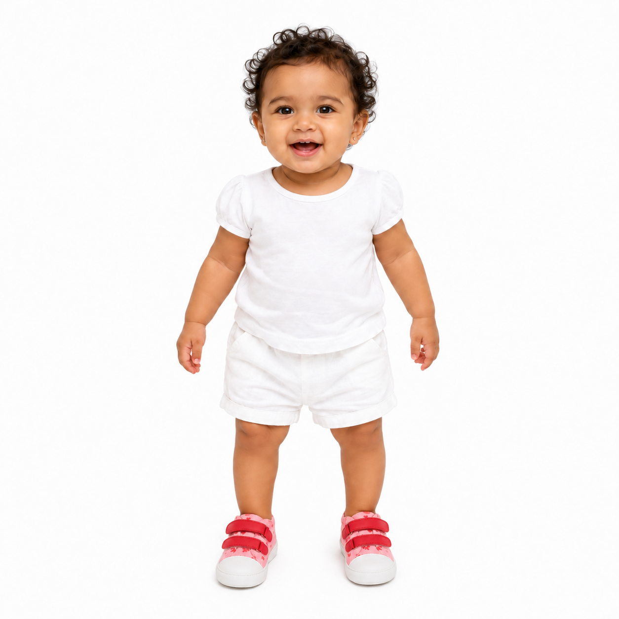 Baby Girls Pink Canvas Heart Print Shoes with Hook-and-Loop Closure for Casual Wear