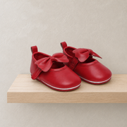 Baby Girls Red Bow Detail Mary Jane Shoes With Velcro Closure Pack Of 1 Pair