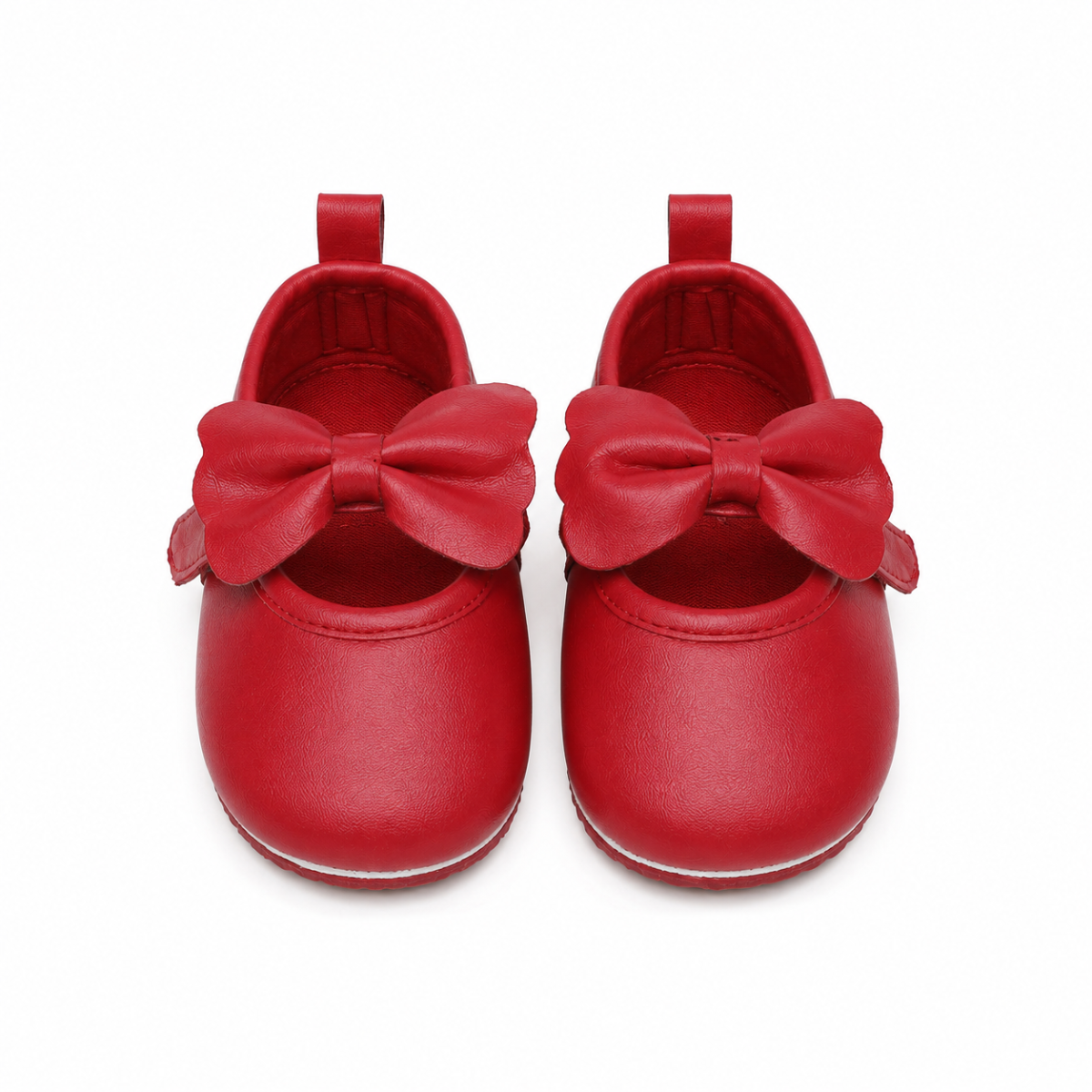 Baby Girls Red Bow Detail Mary Jane Shoes With Velcro Closure Pack Of 1 Pair