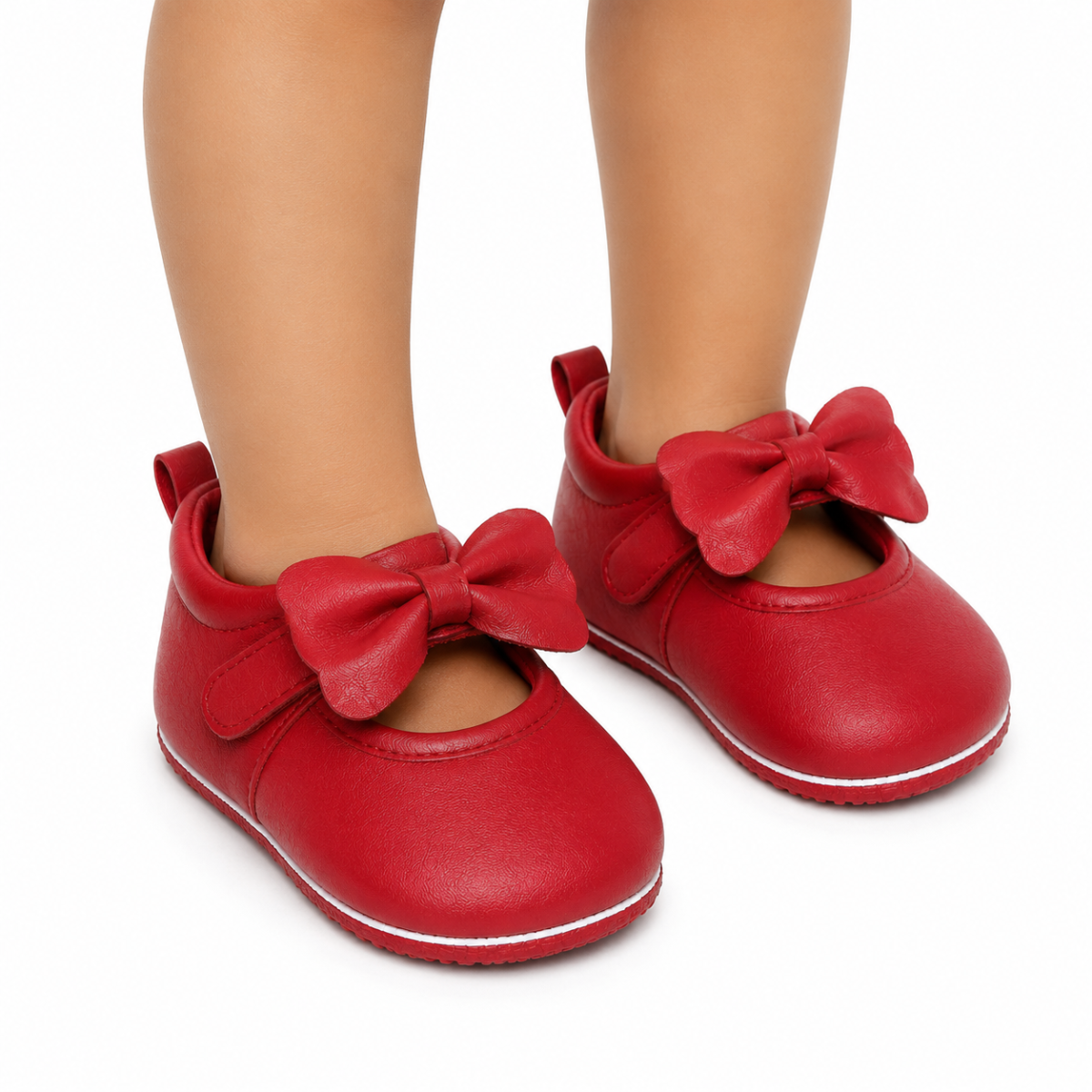 Baby Girls Red Bow Detail Mary Jane Shoes With Velcro Closure Pack Of 1 Pair