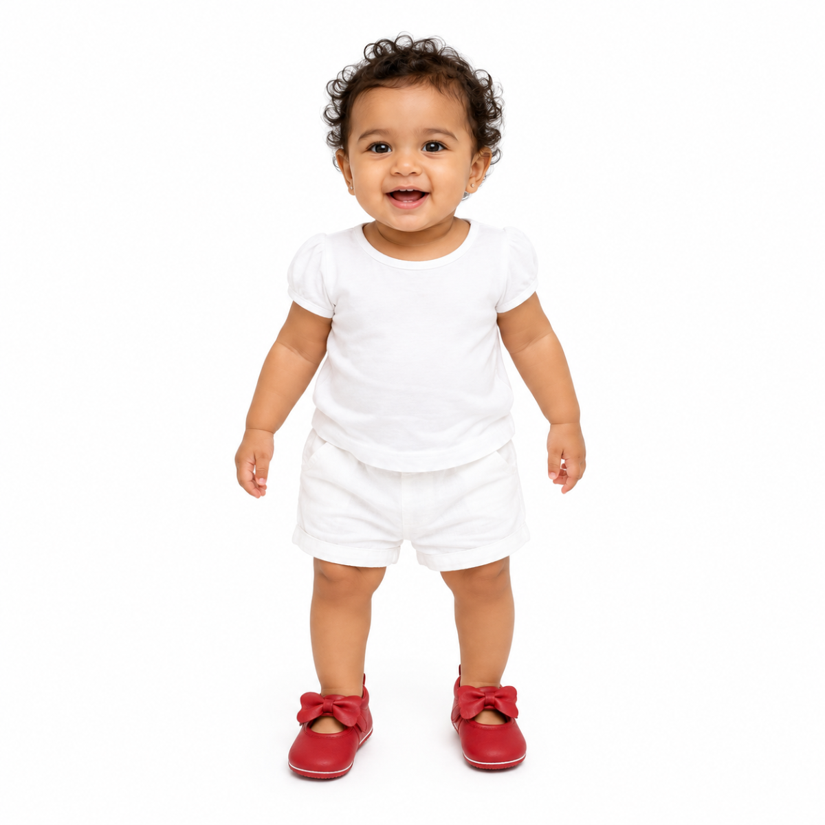 Baby Girls Red Bow Detail Mary Jane Shoes With Velcro Closure Pack Of 1 Pair