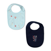 Baby Unisex Printed And Solid Bib Pack Of 2, Blue And Navy