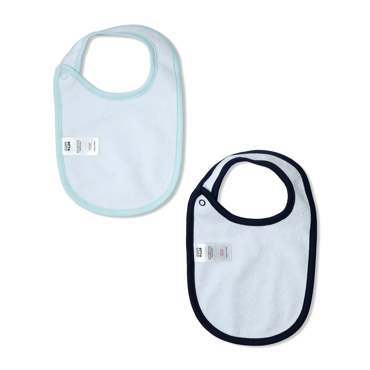 Baby Unisex Printed And Solid Bib Pack Of 2, Blue And Navy