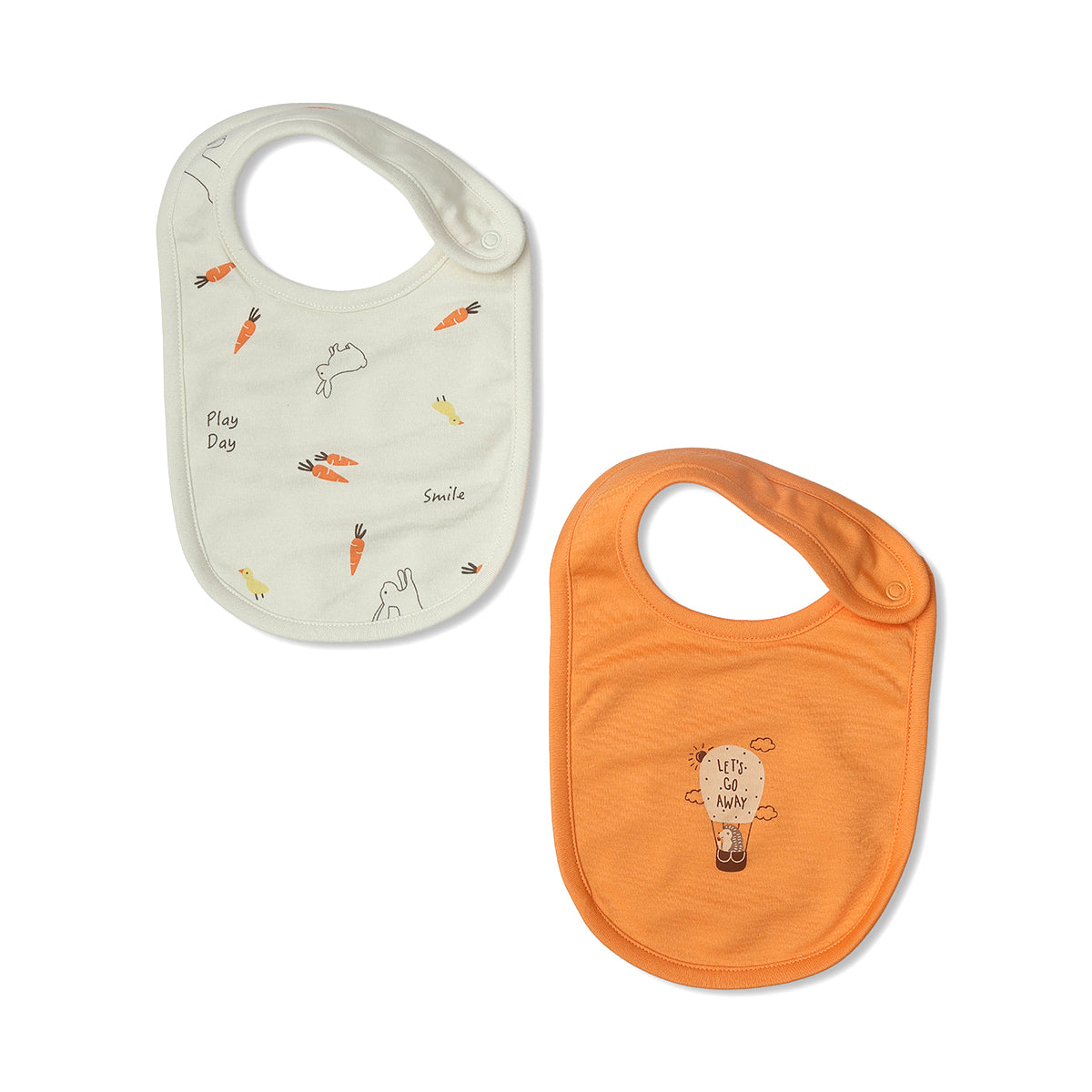Baby Unisex Printed And Solid Bib Pack Of 2, Cream And Orange