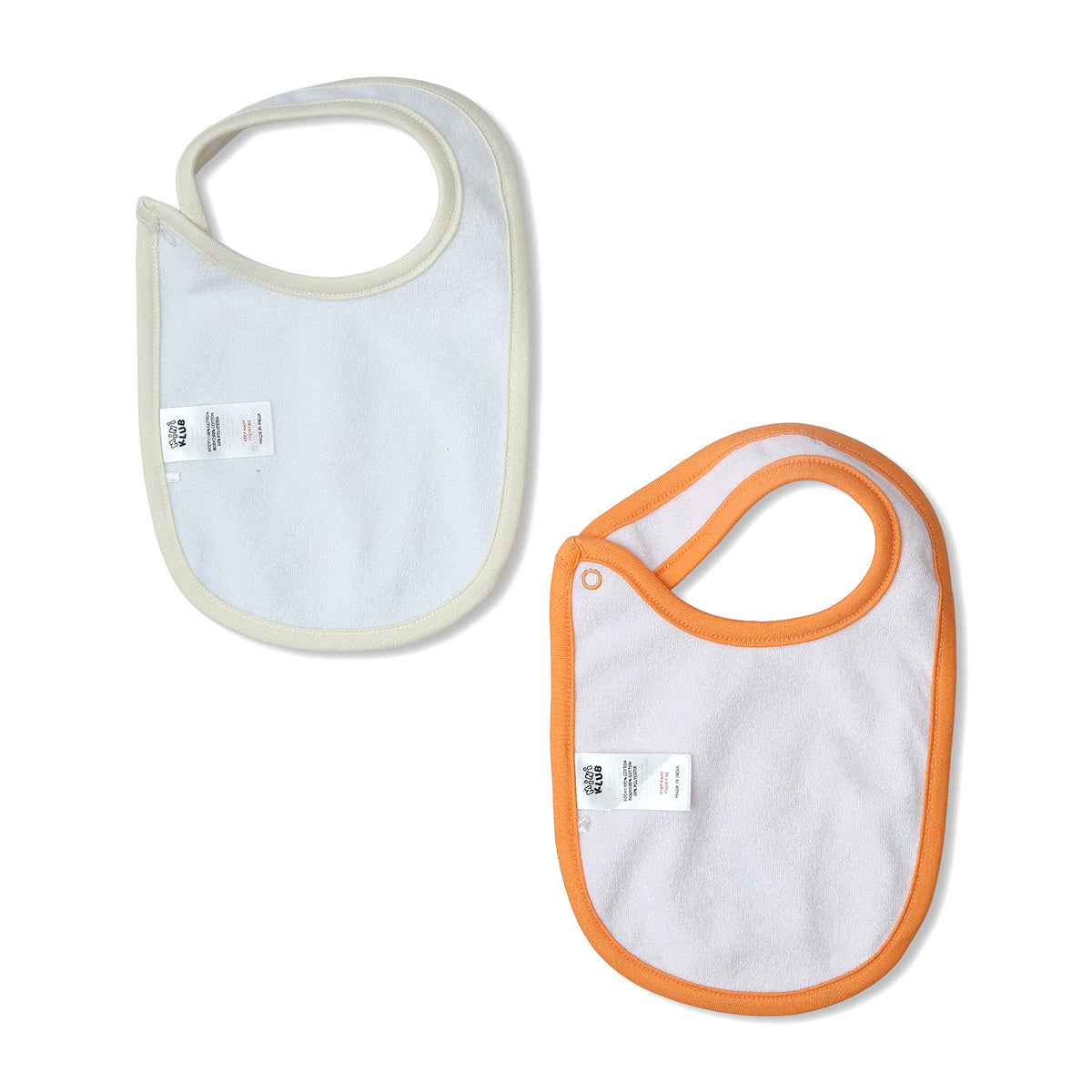 Baby Unisex Printed And Solid Bib Pack Of 2, Cream And Orange