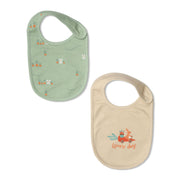 Baby Unisex Printed Bib Pack Of 2, Green And Beige