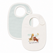 Baby Unisex White And Mint Green Cotton Animal Embroidered And Striped Bibs Pack Of 2