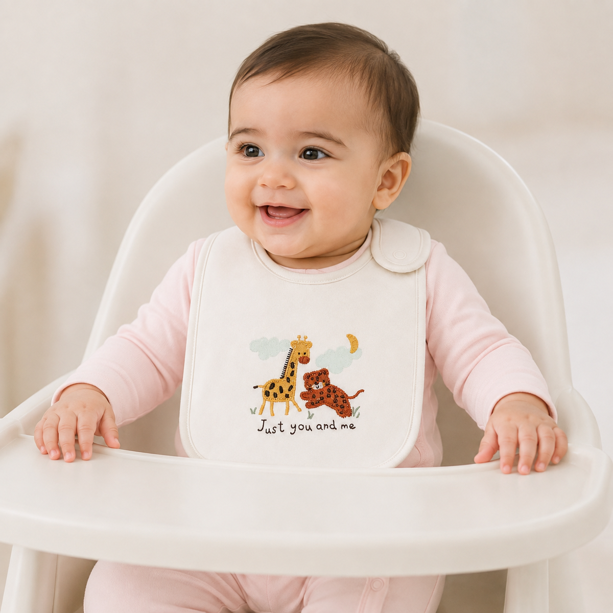 Baby Unisex White And Mint Green Cotton Animal Embroidered And Striped Bibs Pack Of 2