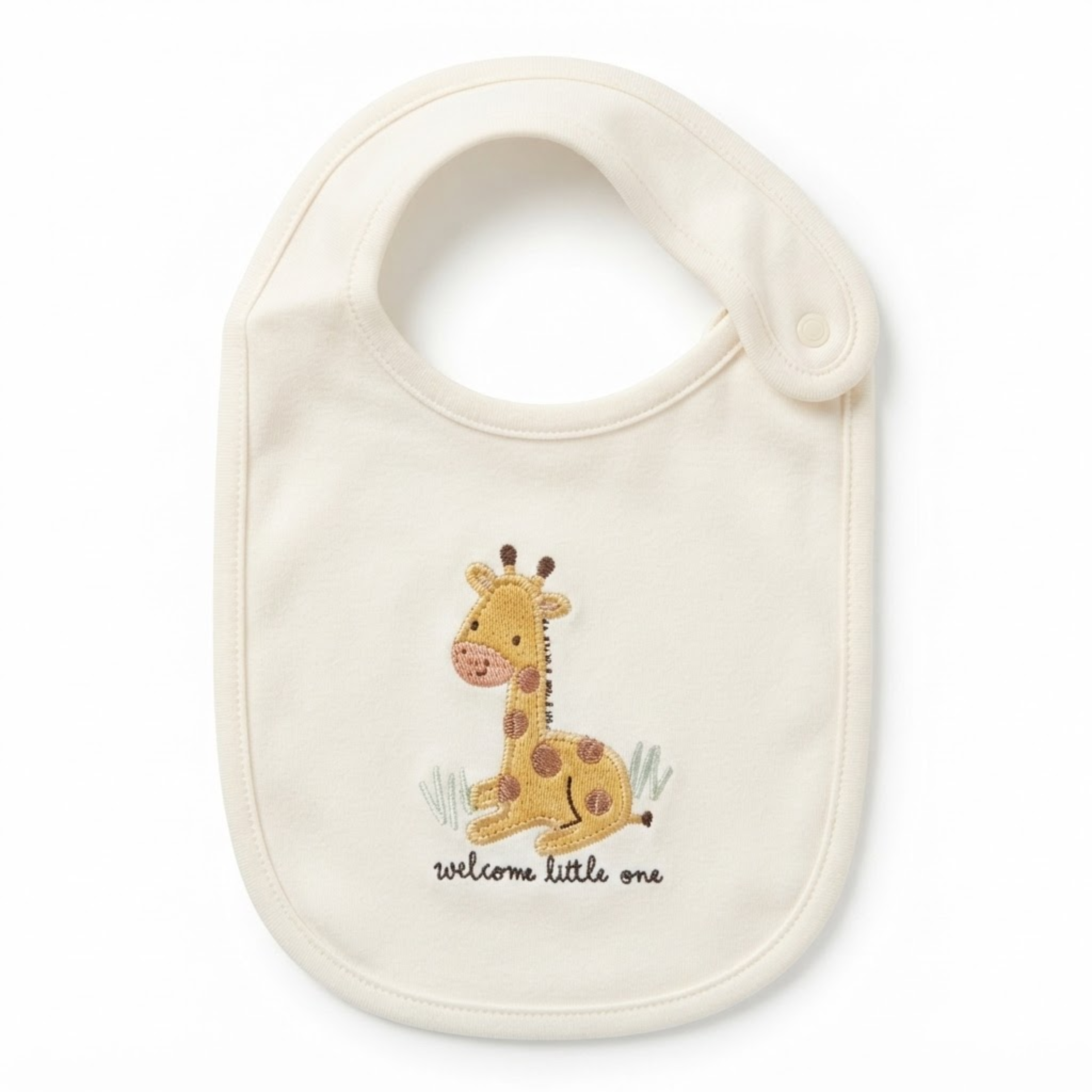 Baby Ivory Cotton Bib Giraffe Embroidered Feeding Essential