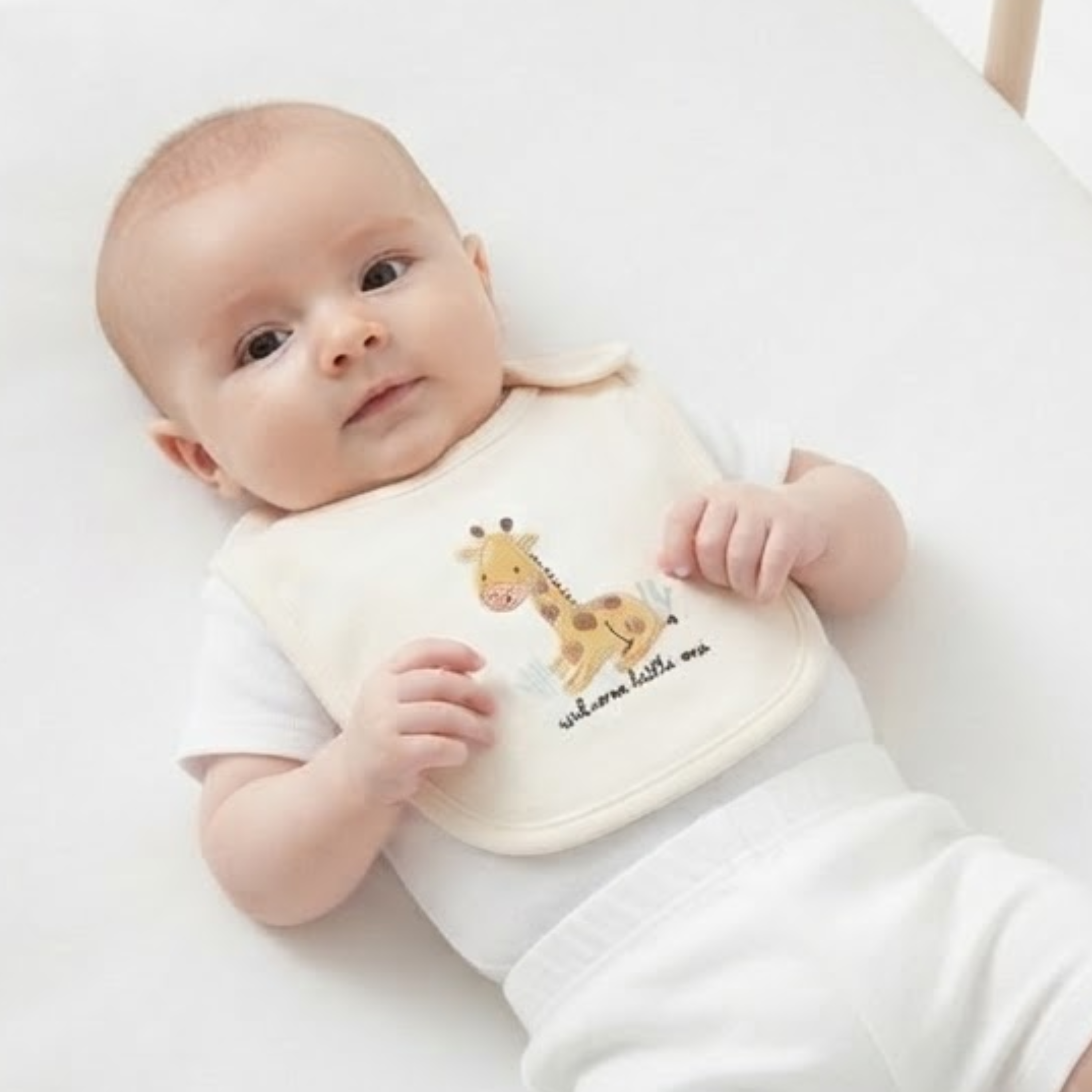 Baby Ivory Cotton Bib Giraffe Embroidered Feeding Essential