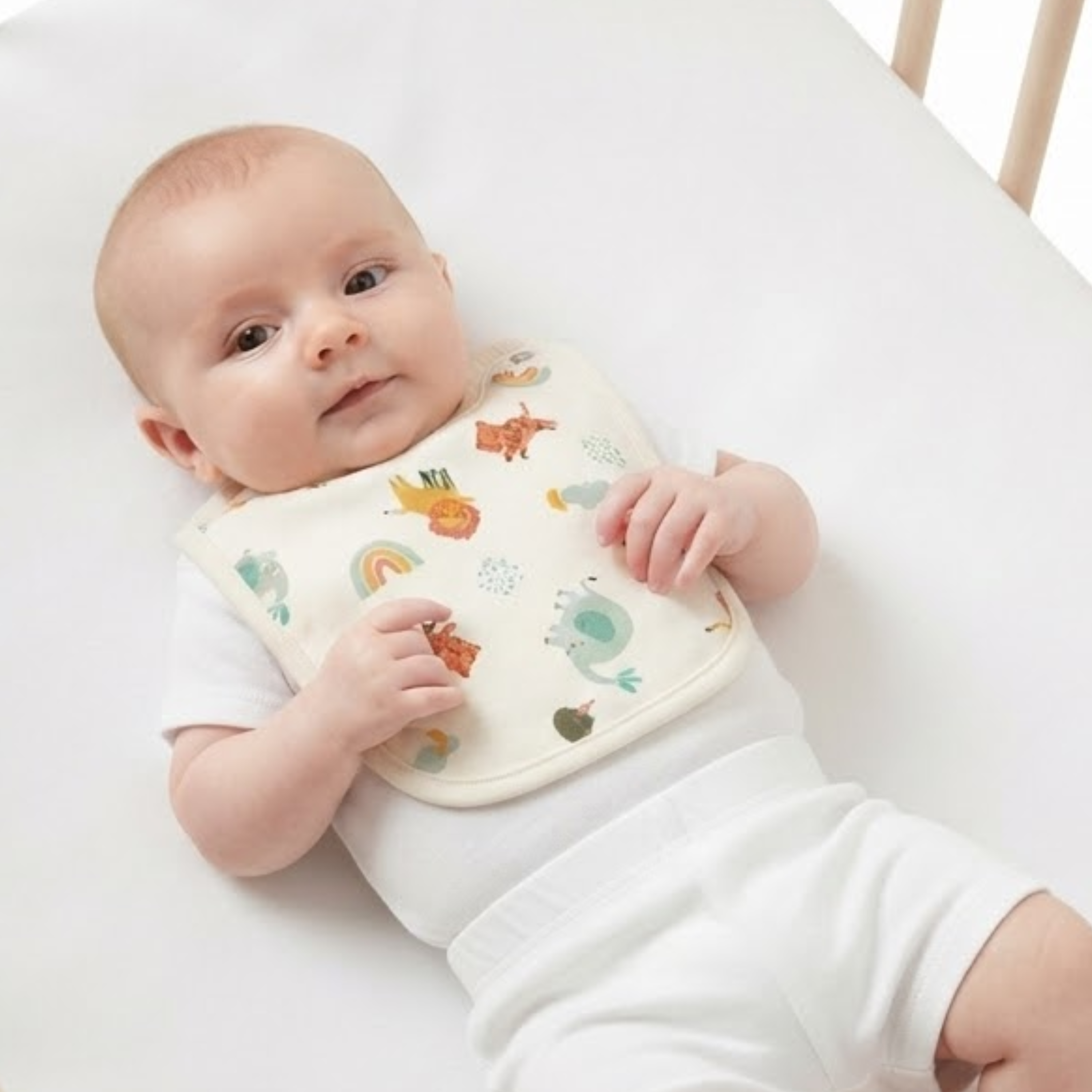 Baby Ivory Cotton Bib Animal Print Feeding Essential