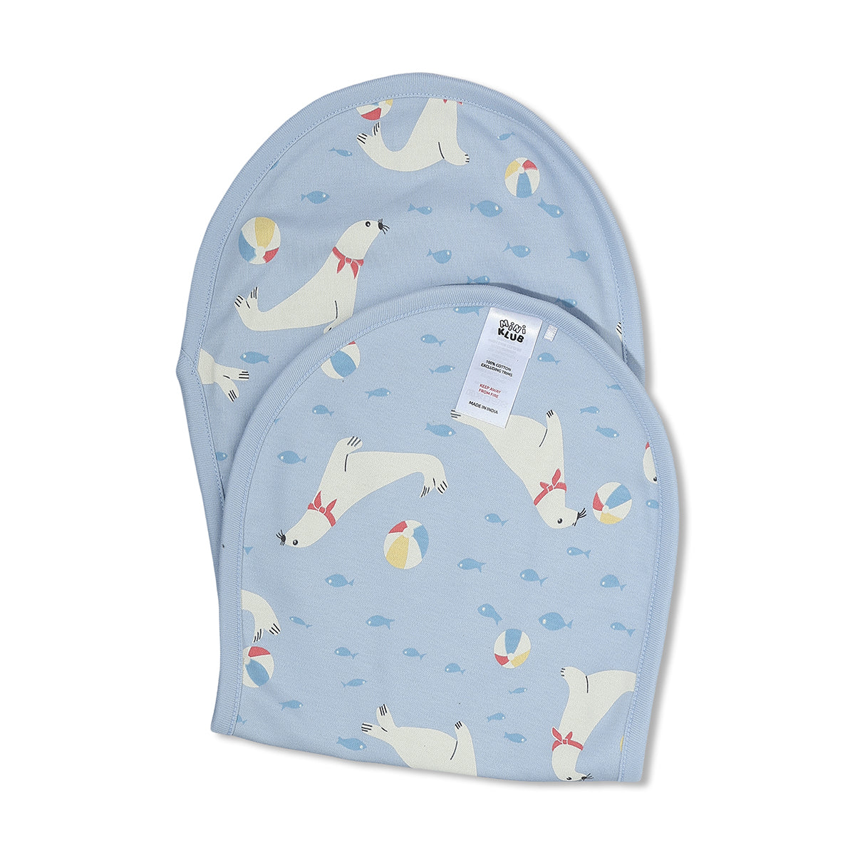 Baby Unisex Printed Burp Cloth Set Of 2, Blue And Coral