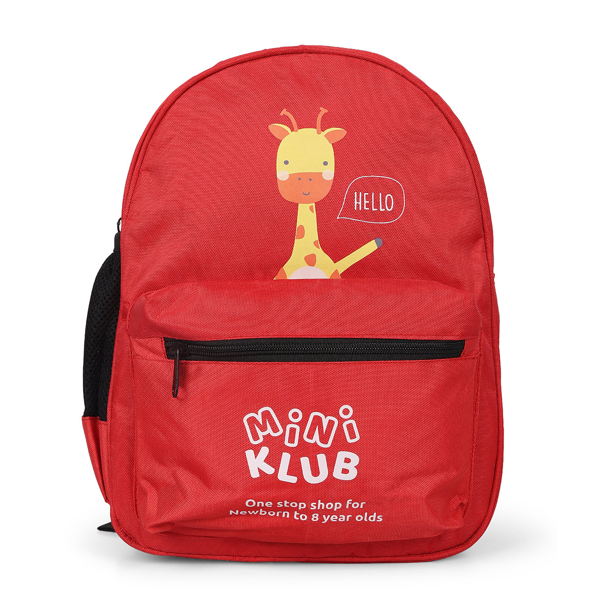 Kids Red Giraffe Printed Backpack with Front Zip Pocket