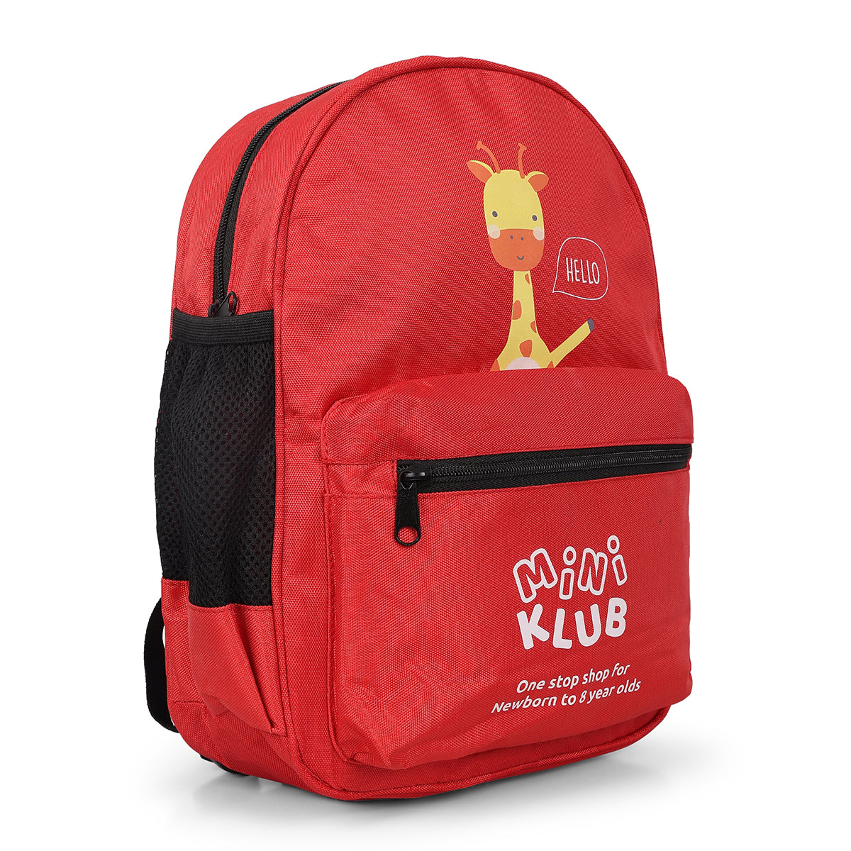 Kids Red Giraffe Printed Backpack with Front Zip Pocket