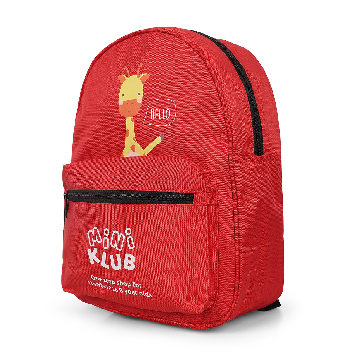 Kids Red Giraffe Printed Backpack with Front Zip Pocket