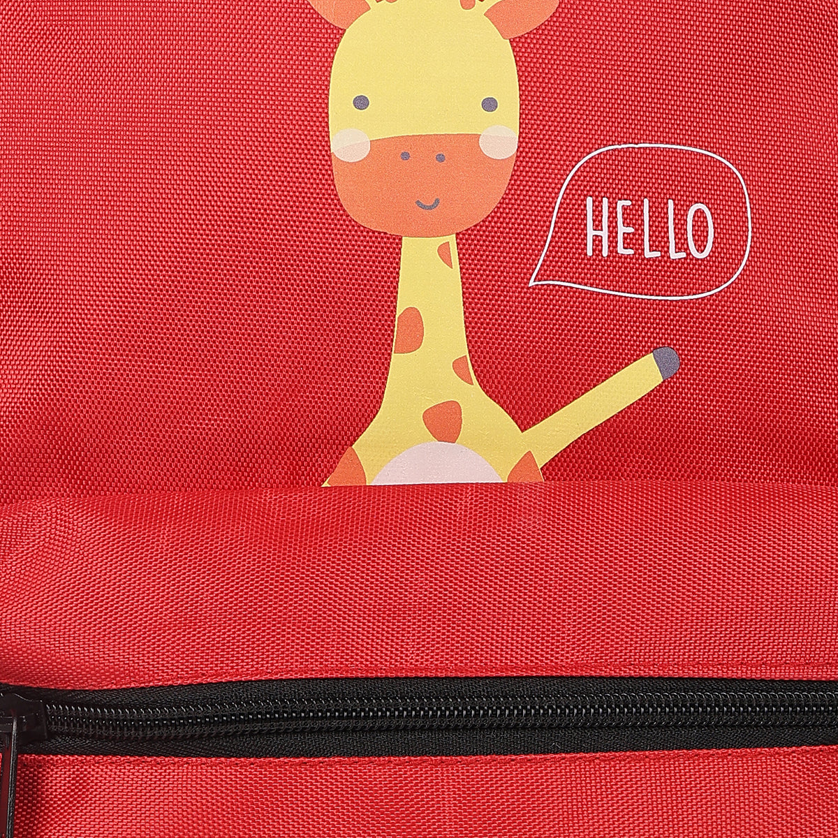 Kids Red Giraffe Printed Backpack with Front Zip Pocket