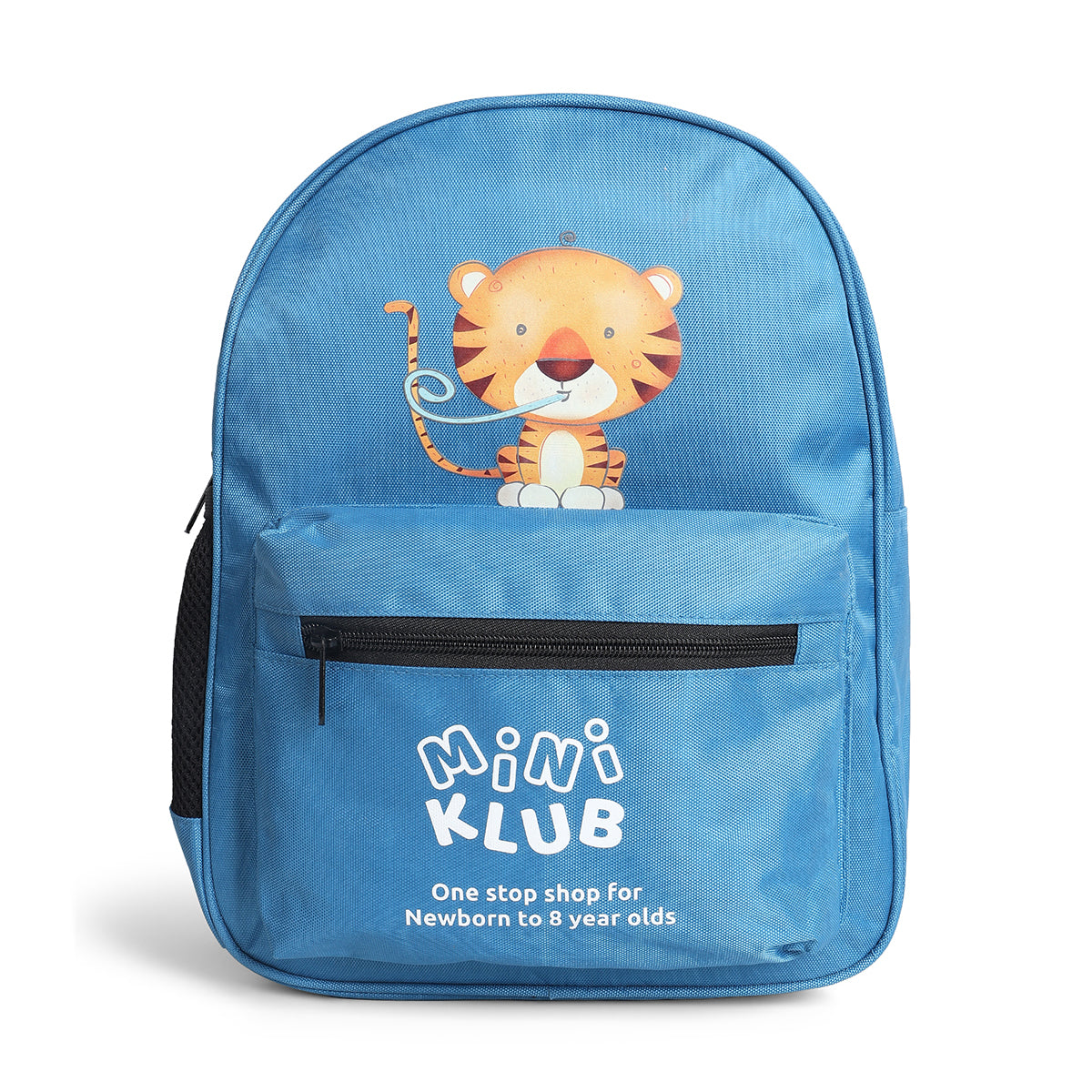 Kids Blue Tiger Printed Backpack with Front Zip Pocket