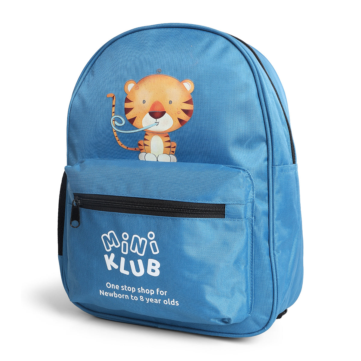 Kids Blue Tiger Printed Backpack with Front Zip Pocket
