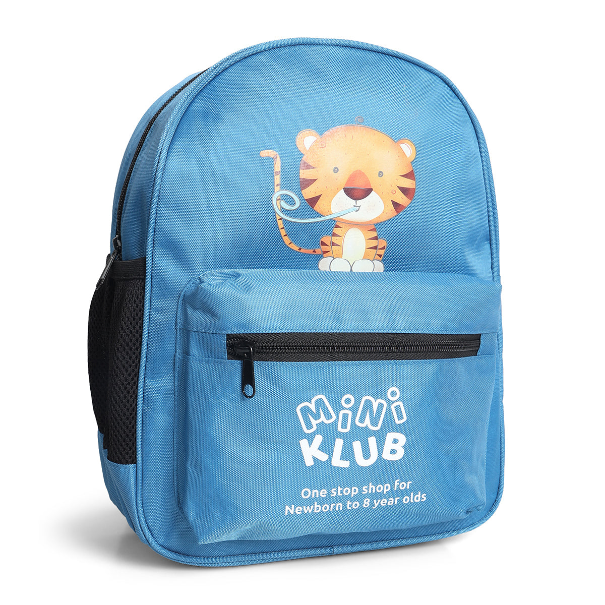 Kids Blue Tiger Printed Backpack with Front Zip Pocket