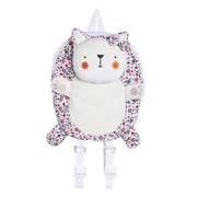 Girls White Floral Plush Backpack with Adjustable Straps Cute Cat Design Backpack