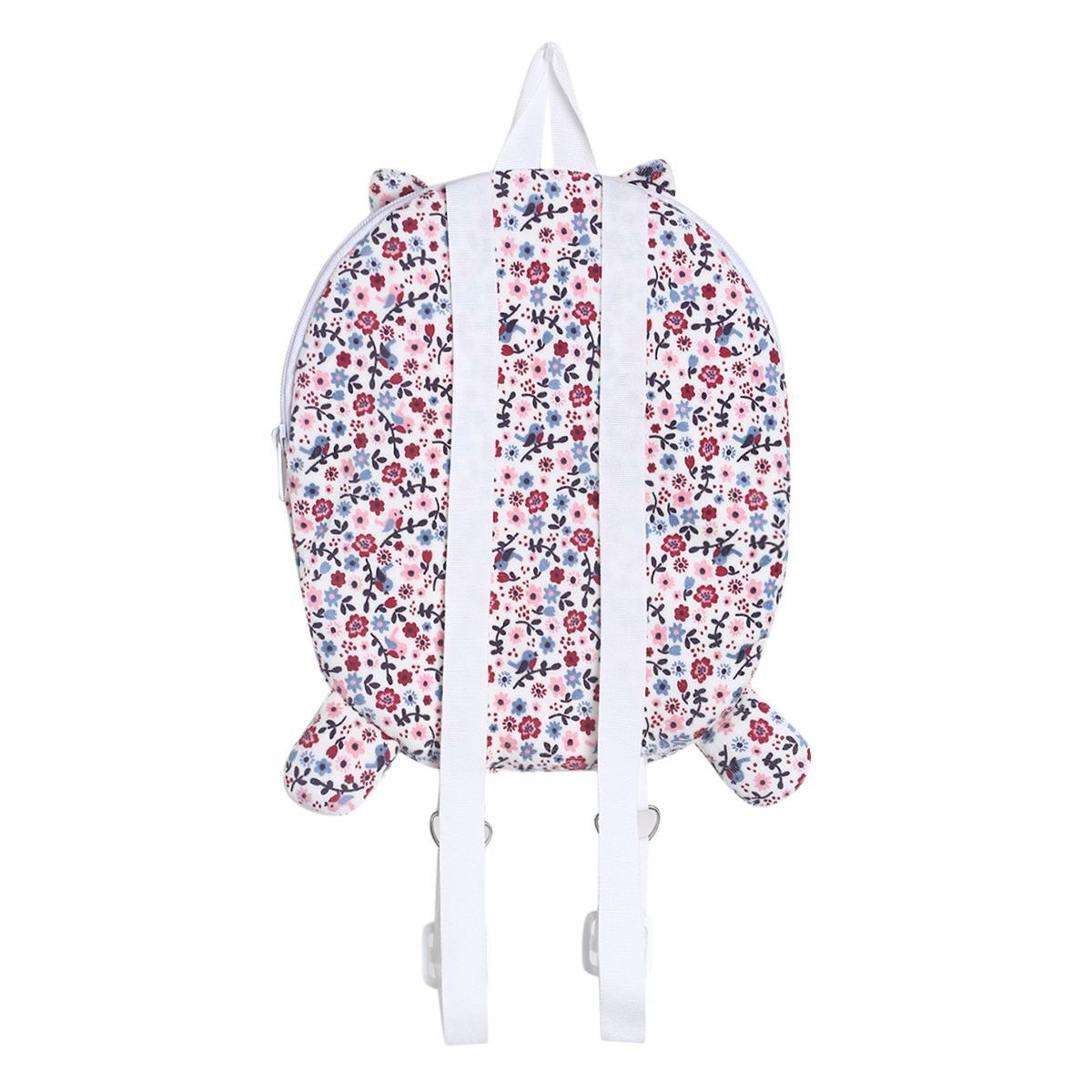 Girls White Floral Plush Backpack with Adjustable Straps Cute Cat Design Backpack