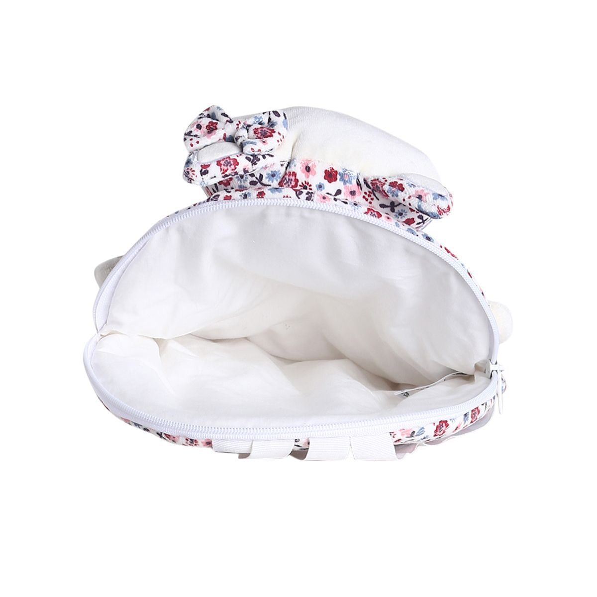 Girls White Floral Plush Backpack with Adjustable Straps Cute Cat Design Backpack