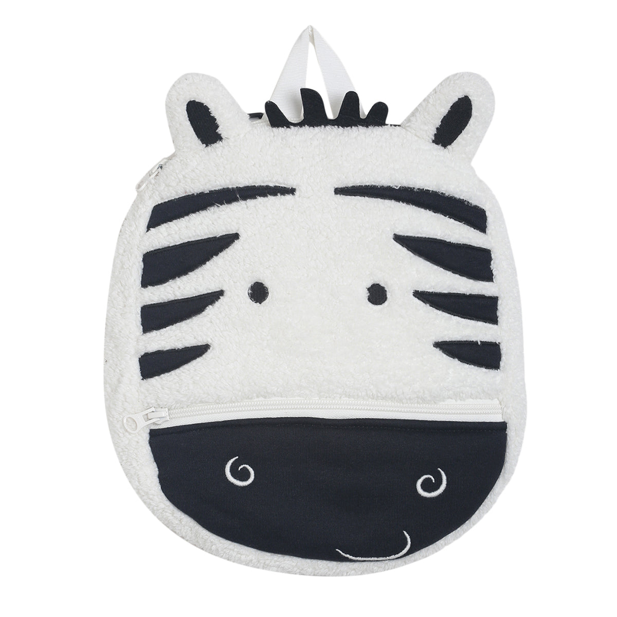 White and Black Plush Zebra Backpack with Front Pocket Adjustable Straps Travel Backpack