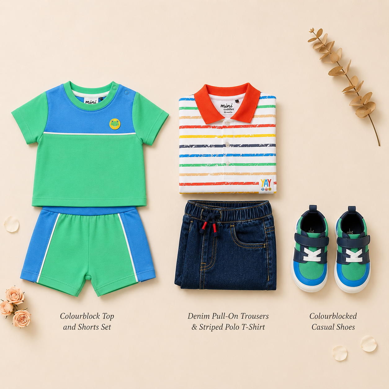 Baby Boys 2-Look Colourblock Outfit Bundle with Casual Shoes - Multicolour