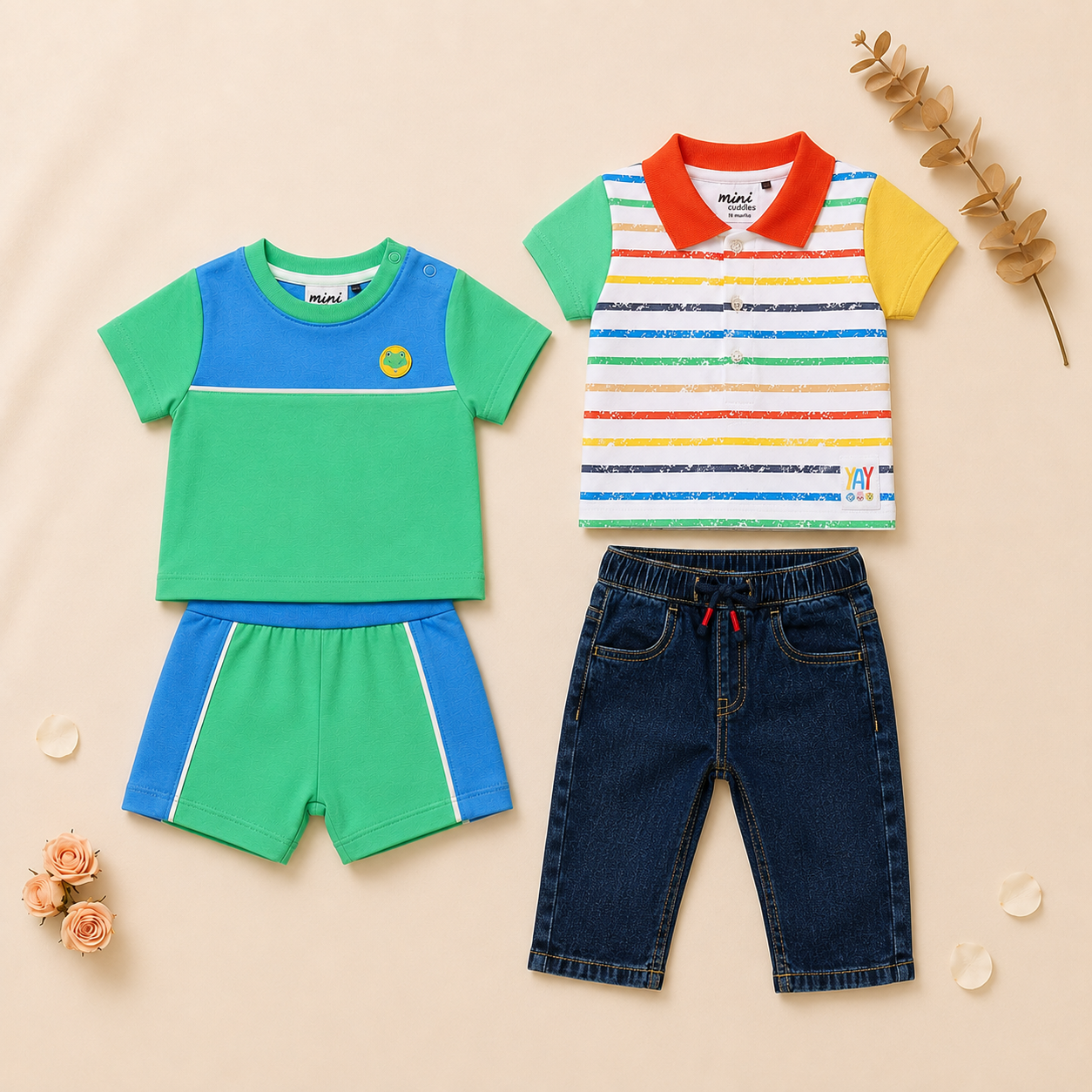 Baby Boys 2-Look Casual Outfit Bundle with Denim Trousers - Multicolour