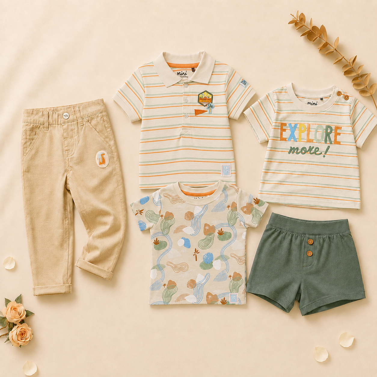 Baby Boys 2-Look Casual Outfit Bundle with Woven Pants - Multicolour