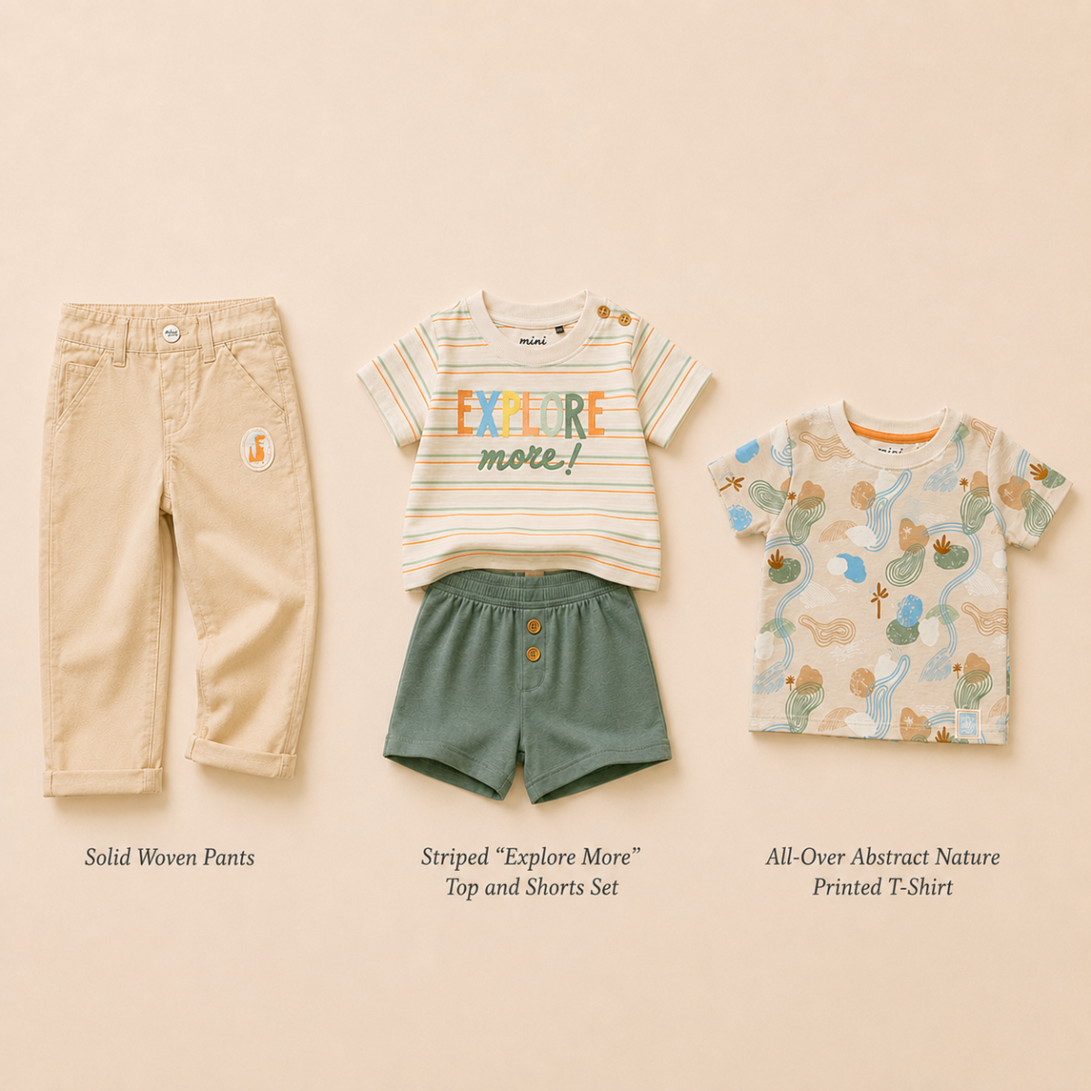 Baby Boys 2-Look Casual Outfit Bundle with Woven Pants - Multicolour