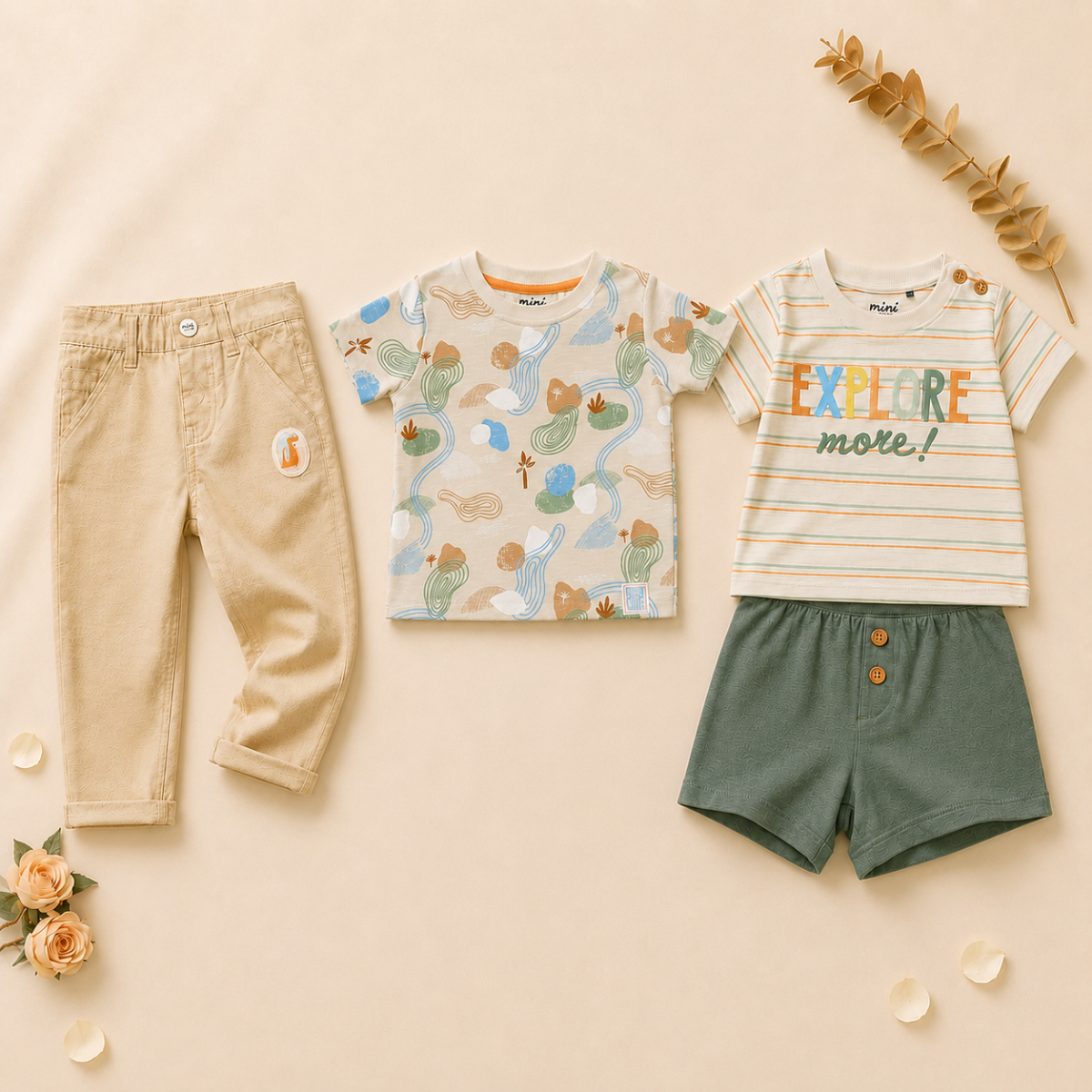 Baby Boys 2-Look Casual Outfit Bundle with Woven Pants - Multicolour