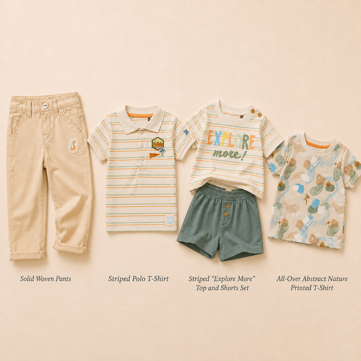 Baby Boys 2-Look Casual Outfit Bundle with Woven Pants - Multicolour