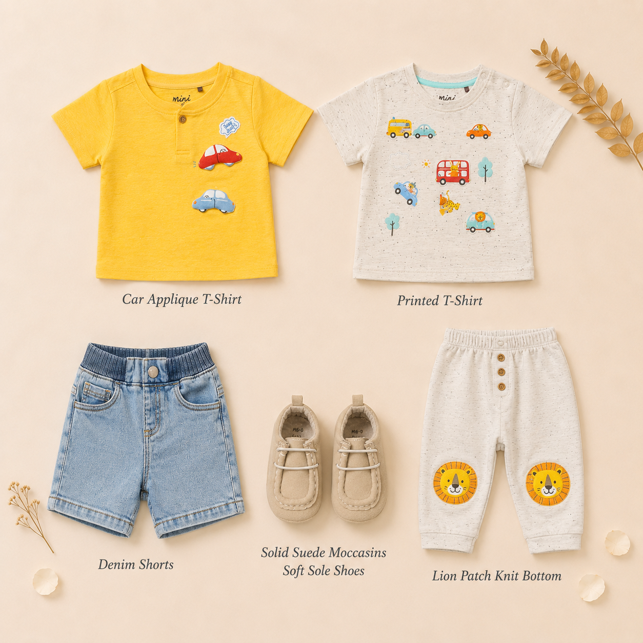 Baby Boys 2-Look Casual Outfit Bundle with Denim Shorts & Soft Sole Shoes - Multicolour