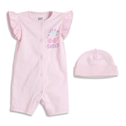 Baby Girls Flutter Sleeve Romper With Cap Light Pink