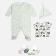 Girls Multi Sleepsuit,Fov,Cap & Booties Set