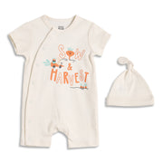 Baby Unisex Short Sleeve Romper With Cap Cream