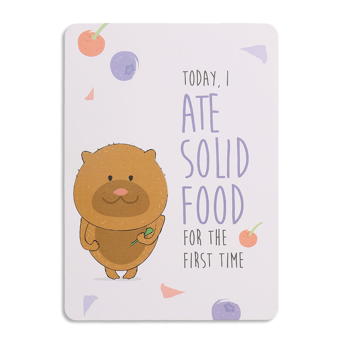 Baby Milestone Card with Owl Print and “Slept Through the Night” Text, White & Blue Nursery Keepsake Card